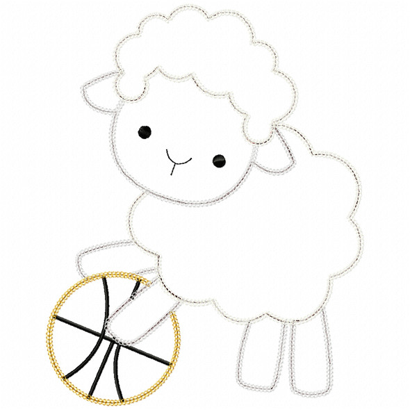 Basketball Lamb Vintage and Chain Stitch Embroidery Design