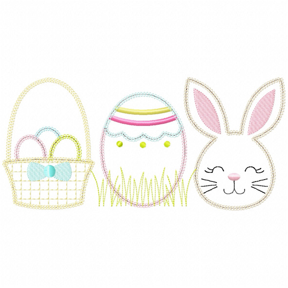 Basket Bunny Egg Vintage and Chain Stitch Embroidery Design