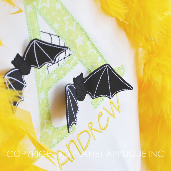 3D Bat Applique Alphabet Monogram Machine Embroidery Design