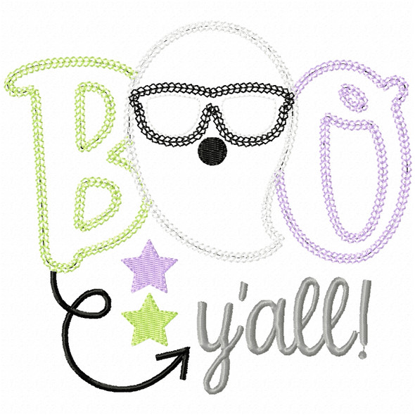 Boo Yall Cool Ghost Vintage and Chain Applique Embroidery Design