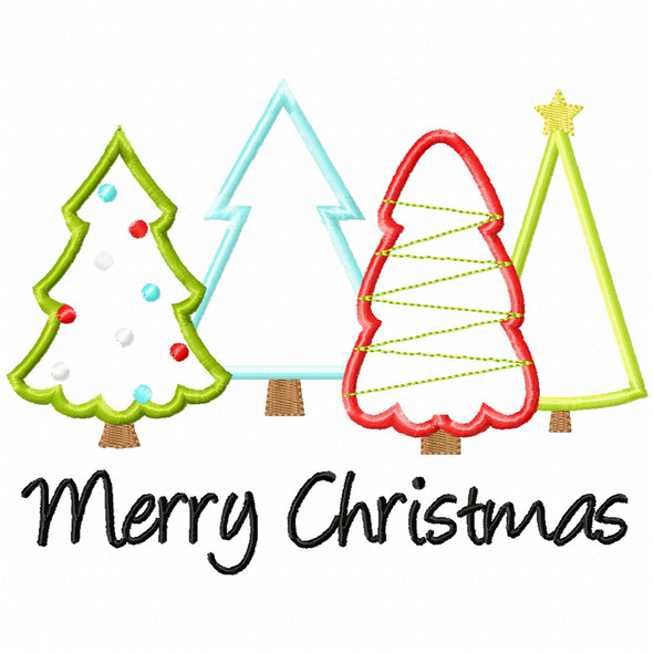 Christmas Forest Satin and Zigzag Applique  Embroidery Design