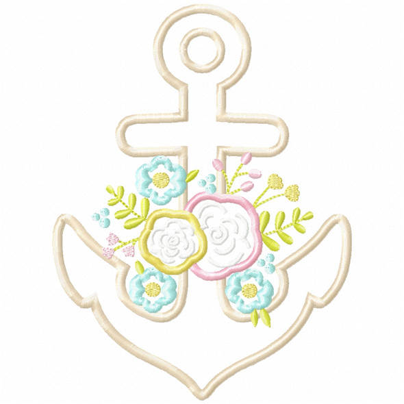 Floral Anchor Satin and Zigzag Applique  Embroidery Design