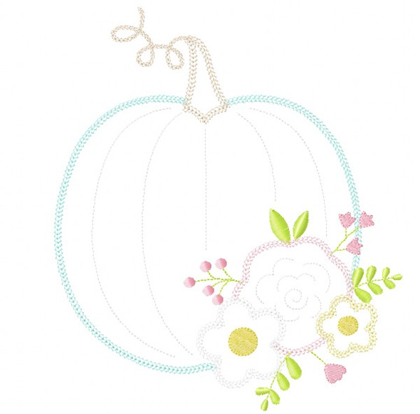 Floral Pumpkin Vintage and Chain Stitch Applique Embroidery Design