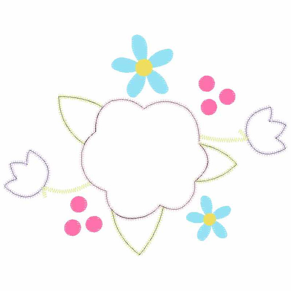 Floral Spray Satin and Zigzag Applique Embroidery Design