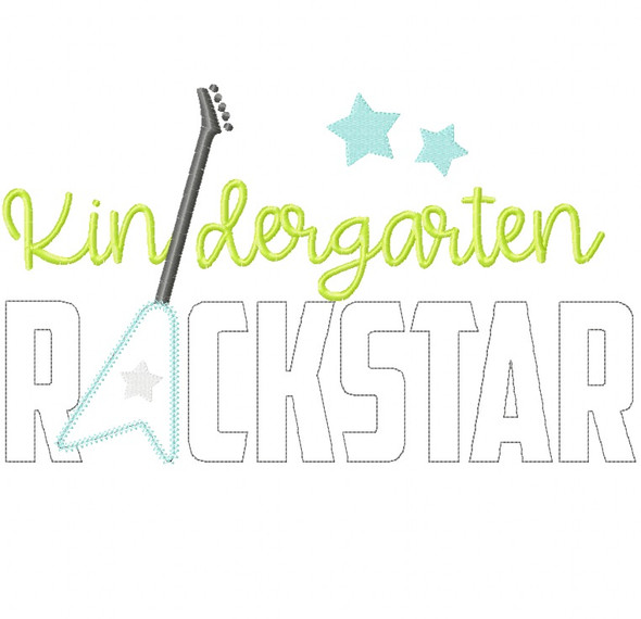 Kindergarten Rockstar Vintage and Chain Stitch Applique Machine Embroidery Design