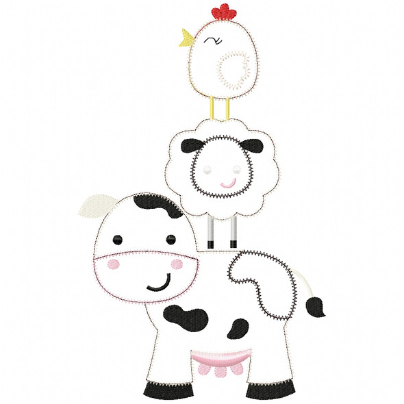 Stacked Animals 2 Satin and Zigzag Applique Embroidery Design
